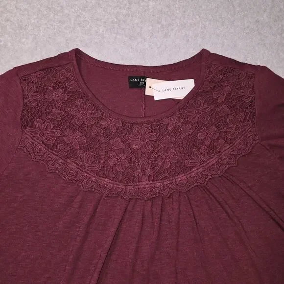 Lane Bryant Swing Collection 26/28 4X Burgundy Lace Top NWT Curvy Summer Spring - Picture 2 of 8